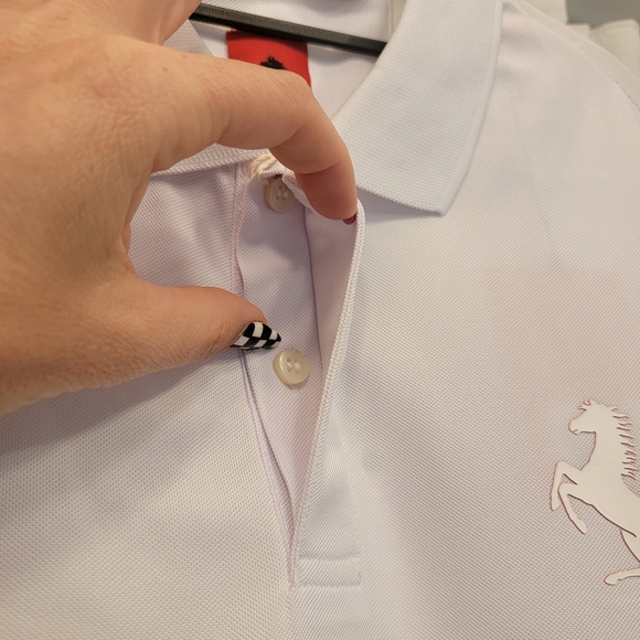 Ferrari Men's SS Recycled Tech Piquet PR Horse Polo White Size Medium NWT - Picture 6 of 17